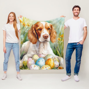 Brittany Spaniel Hund med Påskägg Semester Fleecefilt