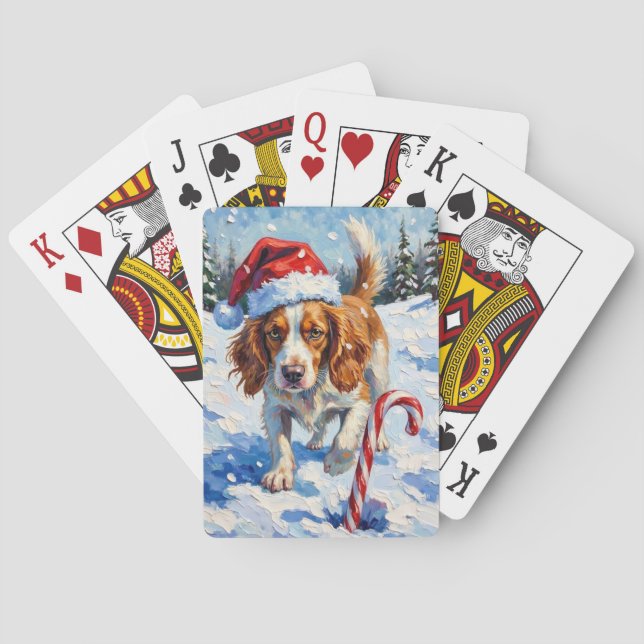 Brittany Spaniel Hund Pekar på Julgodis Casinokort (Baksidan)