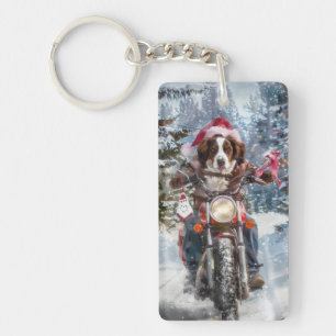 Brittany Spaniel Hund Ridande Motorcykel Jul