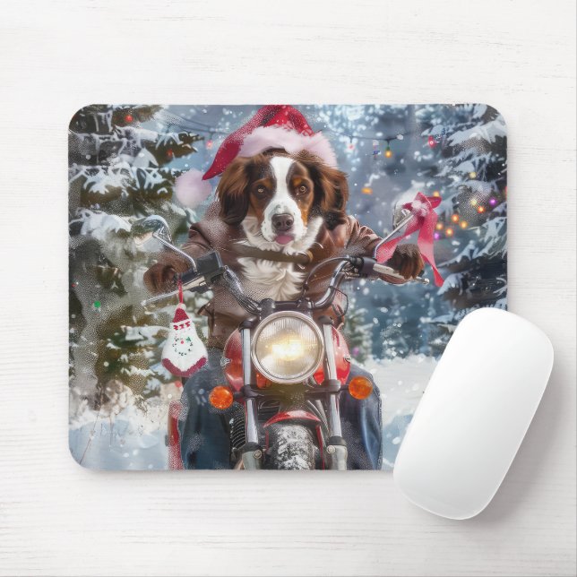 Brittany Spaniel Hund Ridning Motorcykel Jul Musmatta (Med mus)