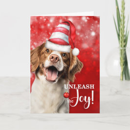 Brittany Spaniel Hund Släpp lös glädjen jul Helgkort