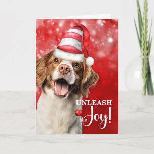 Brittany Spaniel Hund Släpp lös glädjen jul Helgkort
