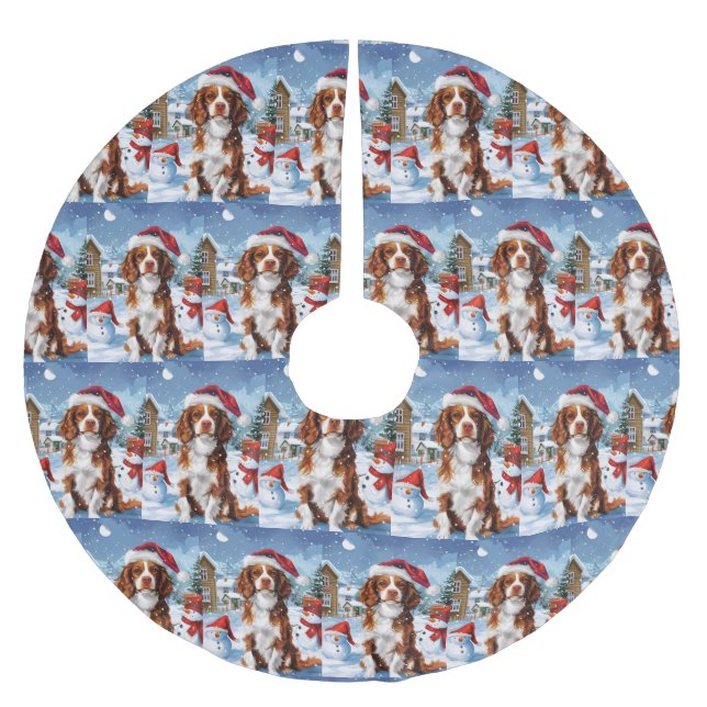 Brittany Spaniel Hund Vinter Värld Jul  Julgransmatta Borstad Polyester (Framsidan)