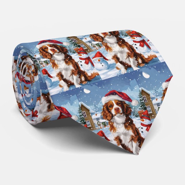 Brittany Spaniel Hund Vinter Värld Jul  Slips (Rullad)