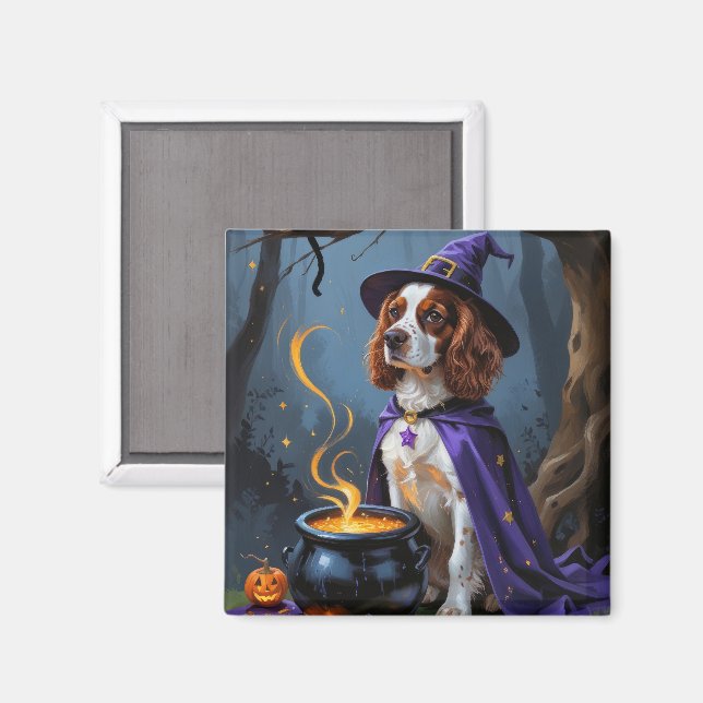 Brittany Spaniel Hund Whimsical Halloween-målning Magnet (Front/Back)
