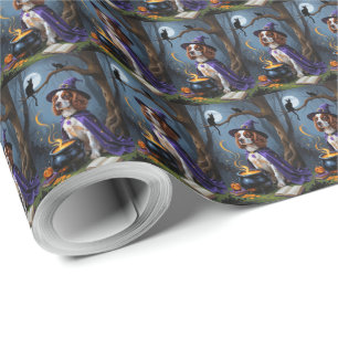 Brittany Spaniel Hund Whimsical Halloween-målning Presentpapper