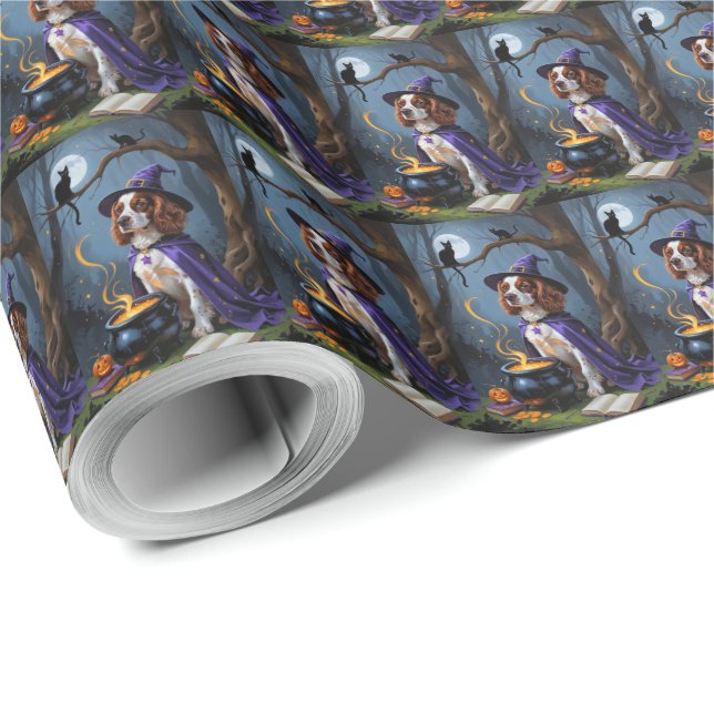 Brittany Spaniel Hund Whimsical Halloween-målning Presentpapper (Rulle Hörn)
