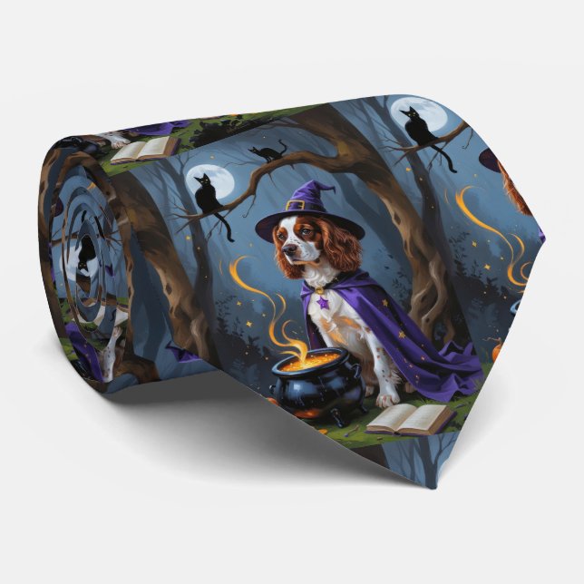 Brittany Spaniel Hund Whimsical Halloween-målning Slips (Rullad)