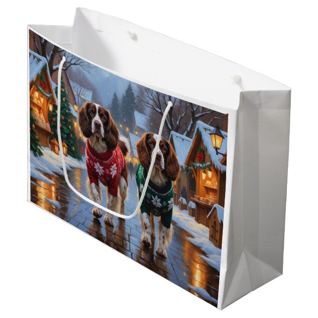 Brittany Spaniel Hundar Jul Snö Högtid (Framsidan Vinklad)