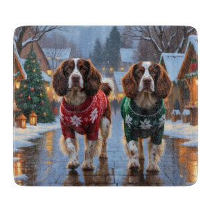 Brittany Spaniel Hundar Jul Snö Högtid