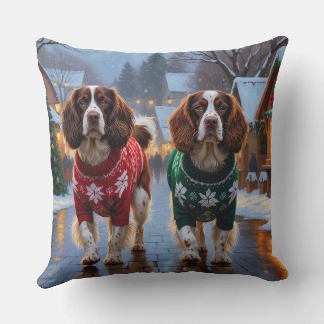 Brittany Spaniel Hundar Jul Snö Högtid Kudde (Baksida)