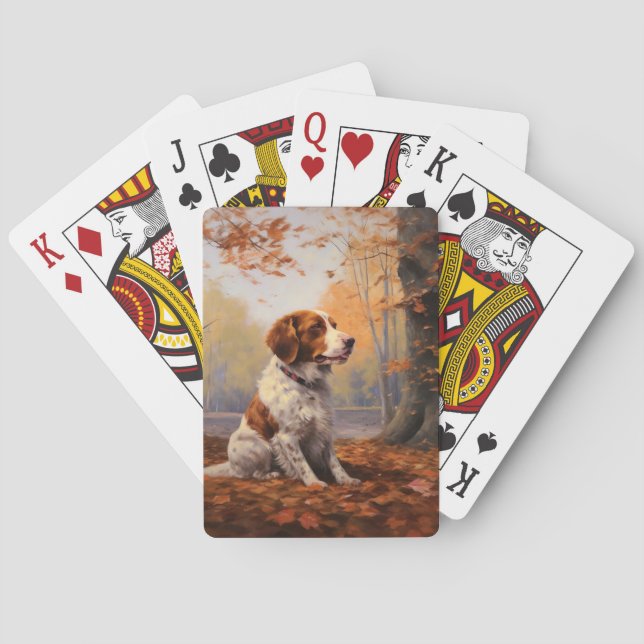 Brittany Spaniel i höstlöv Fall Inspire Casinokort (Baksidan)