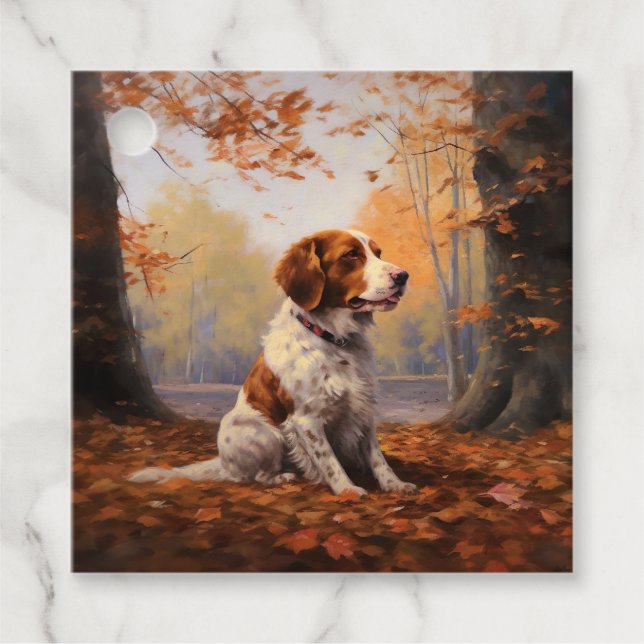 Brittany Spaniel i höstlöv Fall Inspire  Gåvor Etiketter (Framsida)