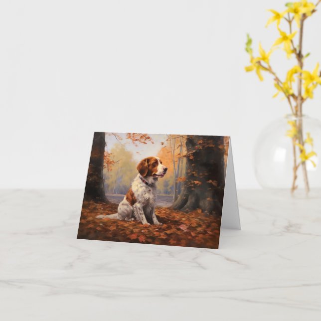Brittany Spaniel i höstlöv Fall Inspire Kort (Gul blomma)