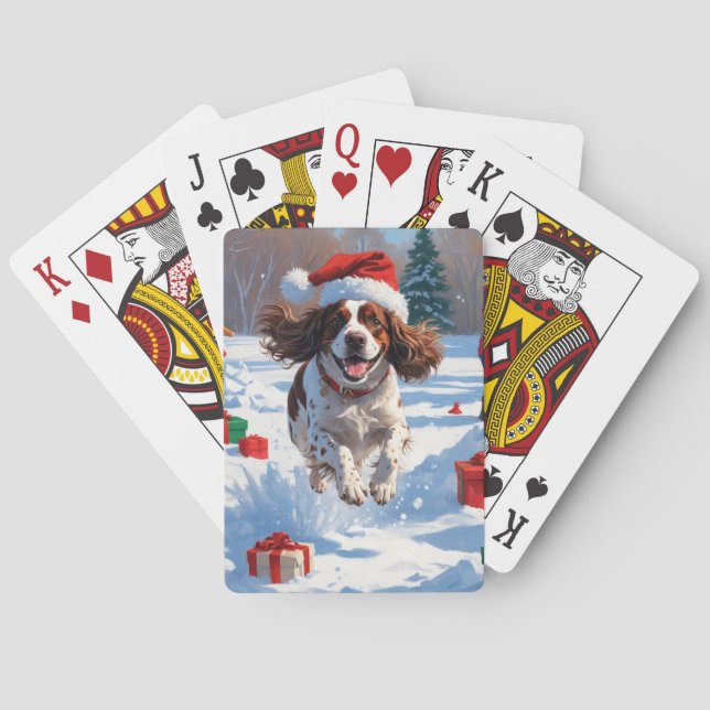Brittany Spaniel Jul Festiv Snö Scen Casinokort (Baksidan)