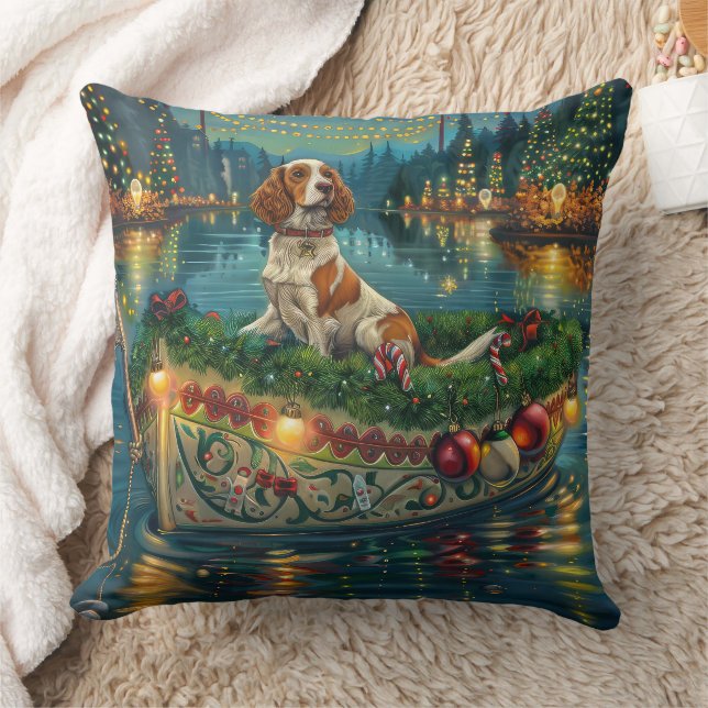 Brittany Spaniel Jul Festlig resa Kudde (Filt)