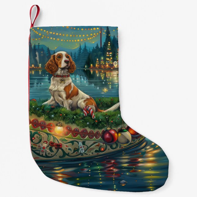 Brittany Spaniel Jul Festlig resa Liten Julstrumpa (Framsidan)