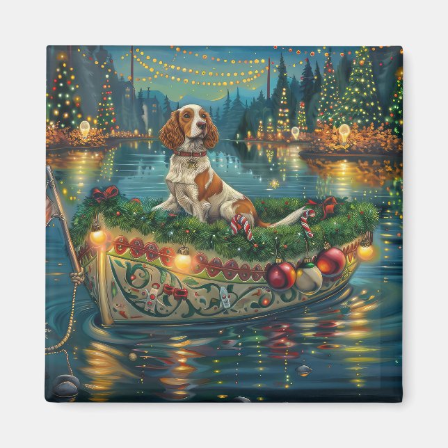 Brittany Spaniel Jul Festlig resa Magnet (Framsidan)