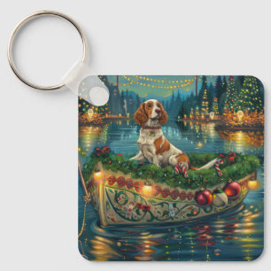 Brittany Spaniel Jul Festlig resa Nyckelring