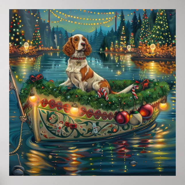Brittany Spaniel Jul Festlig resa Poster (Framsidan)