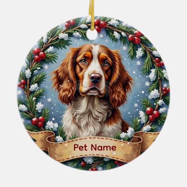 Brittany Spaniel jul Julgransprydnad Keramik (Baksidan)