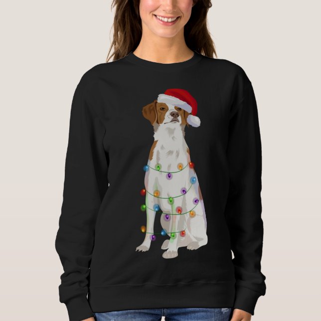 BRITTANY SPANIEL Jul Ljus Julafton Hund älskare T Shirt (Framsida)