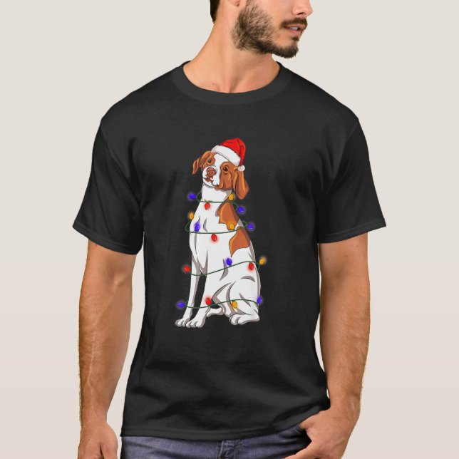 BRITTANY SPANIEL Jul Ljus Julafton Hund älskare T Shirt (Framsida)