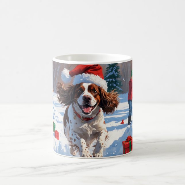 Brittany Spaniel Julfestiv Snö Scen Kaffemugg (Center)