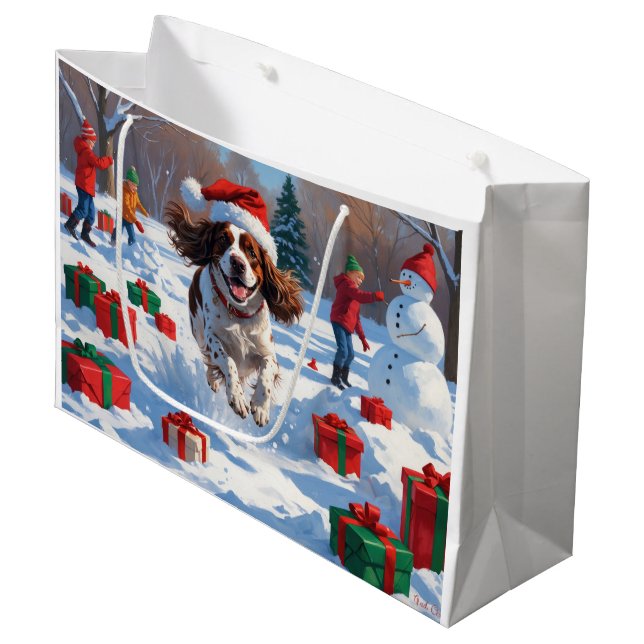 Brittany Spaniel Julfestiv Snöscen (Framsidan Vinklad)