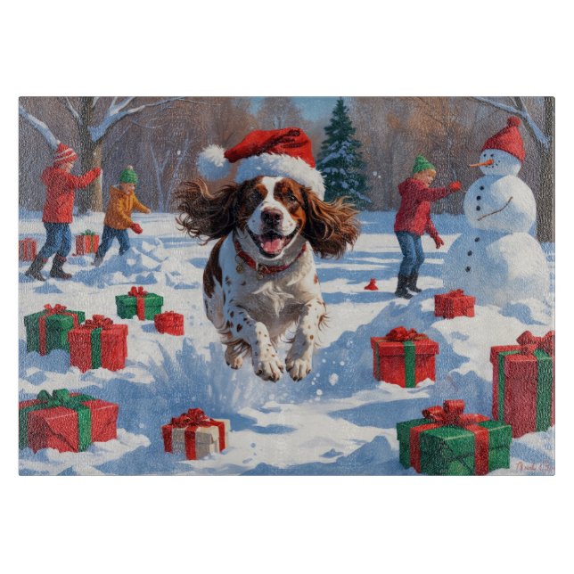 Brittany Spaniel Julfestlig Snö Scen (Framsidan)
