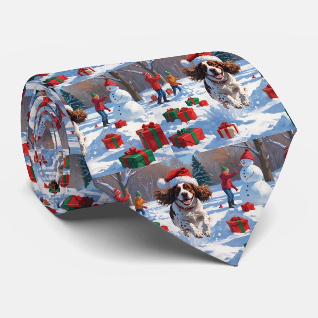 Brittany Spaniel Julfestlig Snö Scen Slips (Rullad)