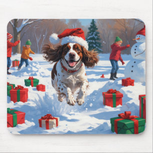Brittany Spaniel Julfestlig Snöscen Musmatta