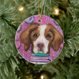 Brittany Spaniel Julgransprydnad Keramik