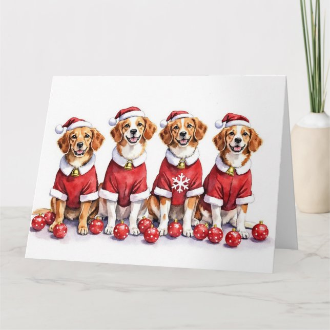Brittany Spaniel Julklänning Tomtehatt Kort (Framsida)