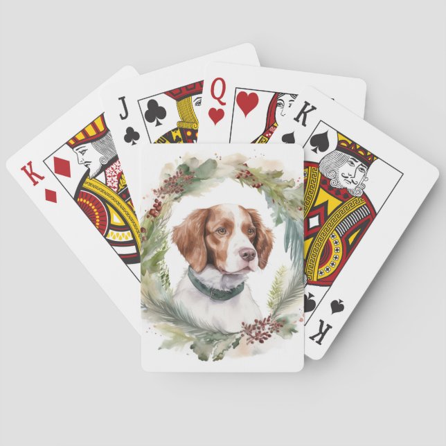 Brittany Spaniel Julkrans Festiv Valp Casinokort (Baksidan)