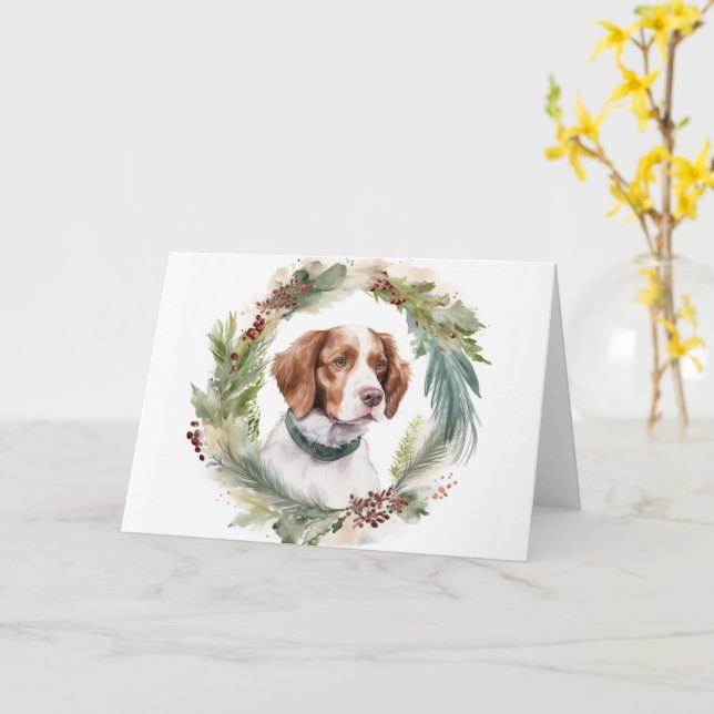 Brittany Spaniel Julkrans Festlig Valp Kort (Gul blomma)