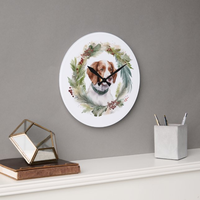 Brittany Spaniel Julkrans Festlig Valp Stor Klocka (Kontor)