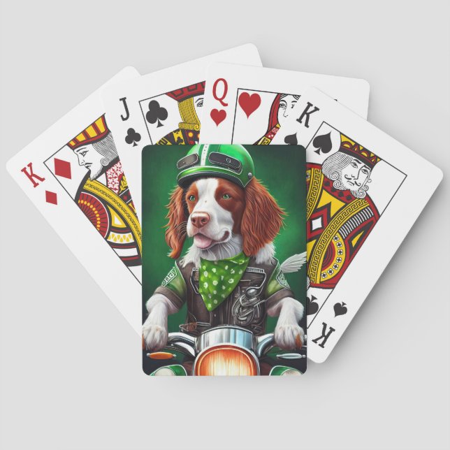Brittany Spaniel kör cykel St. Patrick's Day Casinokort (Baksidan)