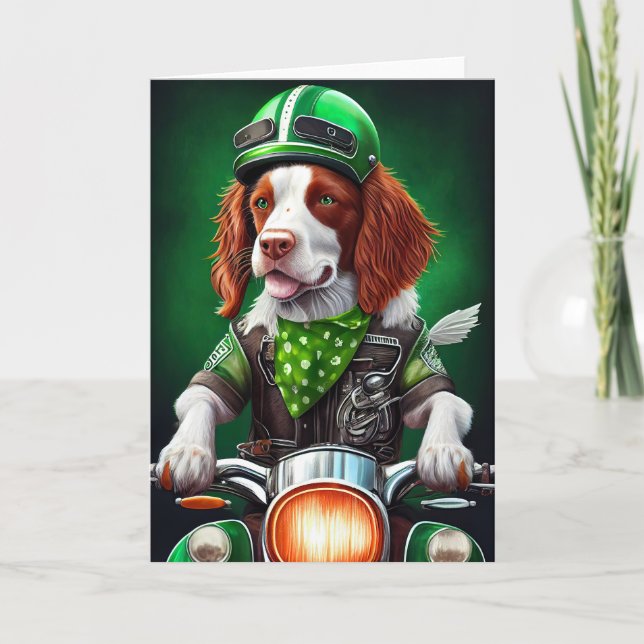 Brittany Spaniel kör cykel St. Patrick's Day Kort (Framsida)
