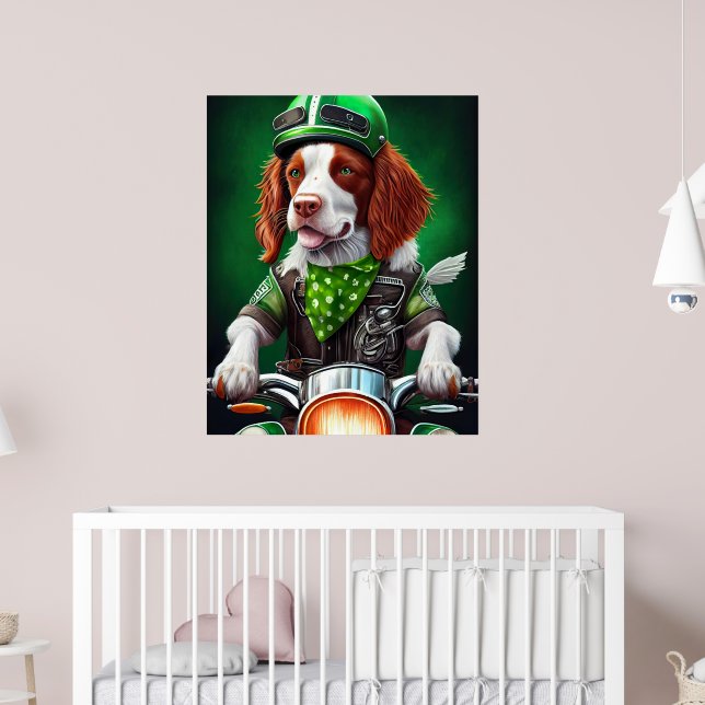 Brittany Spaniel kör cykel St. Patrick's Day Poster (Barnkammare 2)