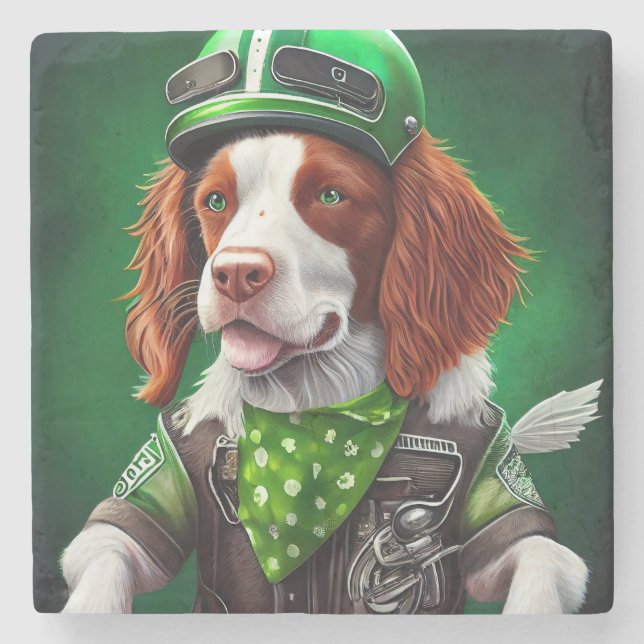 Brittany Spaniel kör cykel St. Patrick's Day Stenunderlägg (Framsidan)