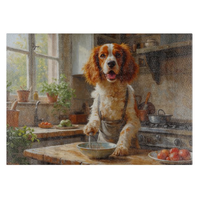 Brittany Spaniel lagar mat i köket (Framsidan)