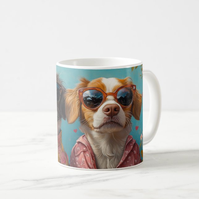 Brittany Spaniel Med Hjärtrosor Alla Hjärtans Dag  Kaffemugg (Framsida höger)