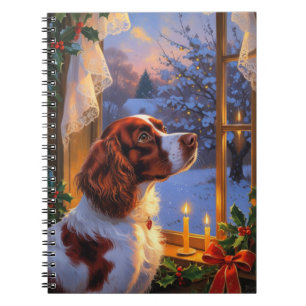 Brittany Spaniel med julbelysning Holiday Anteckningsbok