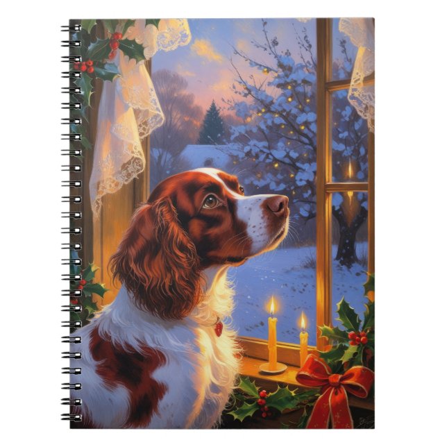 Brittany Spaniel med julbelysning Holiday Anteckningsbok (Framsidan)