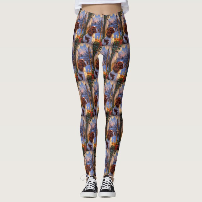 Brittany Spaniel med julbelysning Holiday  Leggings (Framsida)