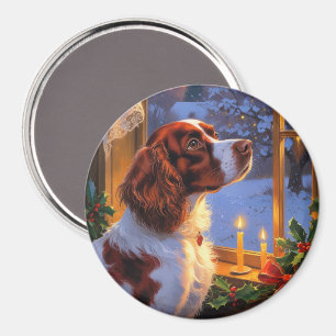 Brittany Spaniel med julbelysning Holiday  Magnet