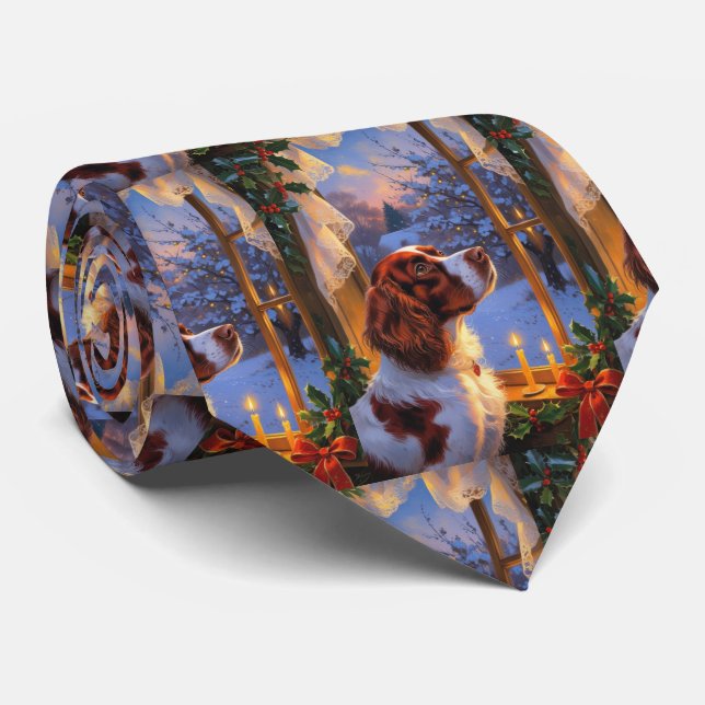 Brittany Spaniel med julbelysning Holiday  Slips (Rullad)
