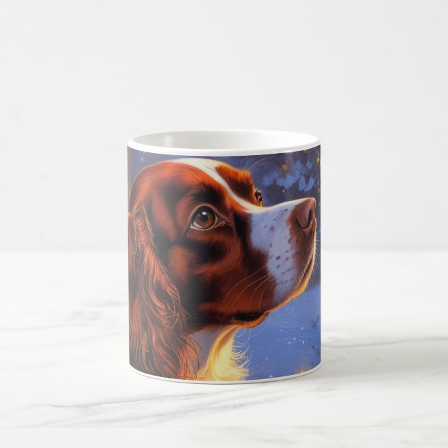 Brittany Spaniel med julbelysning  Kaffemugg (Center)
