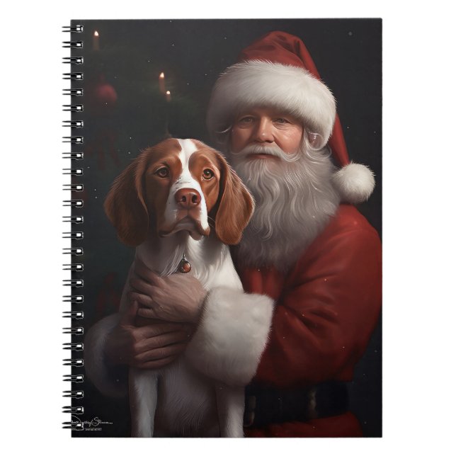 Brittany Spaniel med Tomte Jul Anteckningsbok (Framsidan)